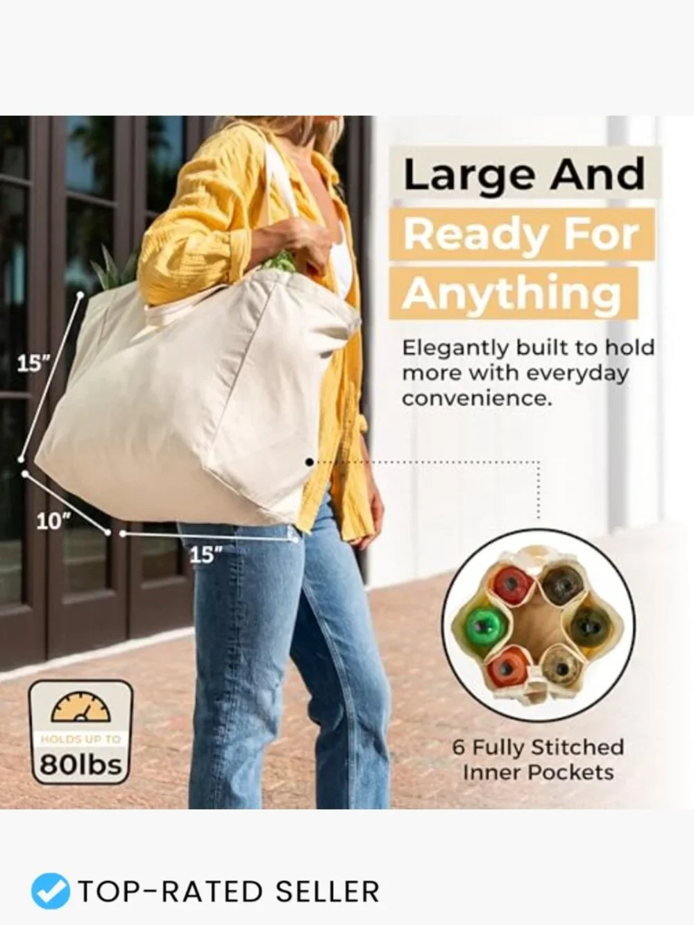 Heavy Duty Canvas Grocery Tote Set 3 Pack XL Reusable Shoulder Strap Cotton Eco